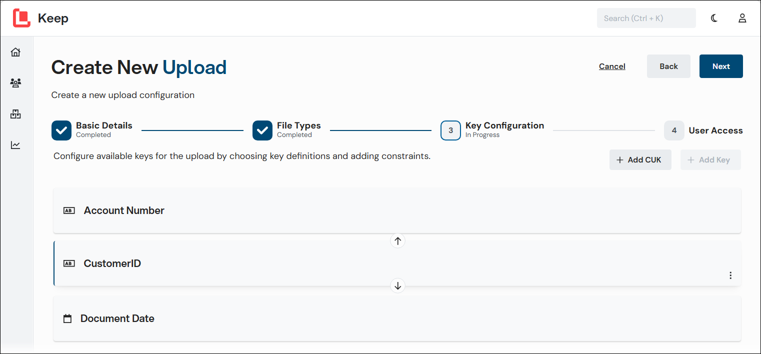 Movement controls used to change the binding order